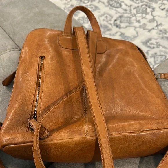 Elegant Tan Leather Women's Backpack - Picture 2 of 5